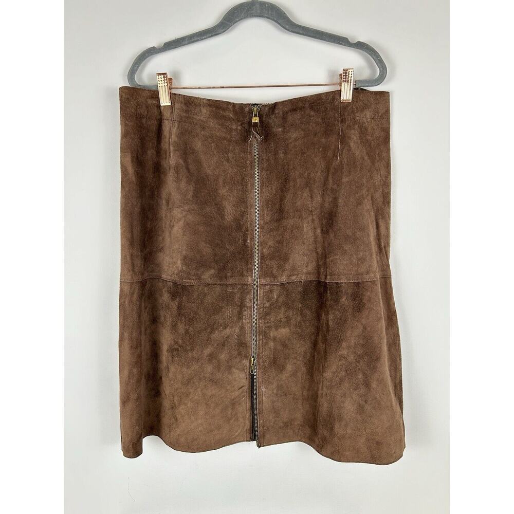 Issac Mizrahi Brown Leather Skirt Size 14 Full‎ Frontal Zipper A Frame Lined